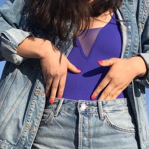 FREE PEOPLE INTIMATELY Cobalt Blue Mesh Insert Tank SIZE M/L